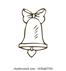 Icon of hand drawn bell with heart and bow vector illustration