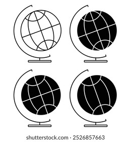 Icon Hand drawn cute outline illustration planet Earth globe. Flat vector Earth day, environment sticker line art doodle. Back to school sticker, icon. World map. Education or nature science. Isolated