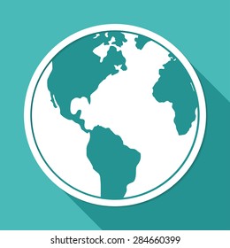 Icon Hand drawn earth on white circle with a long shadow