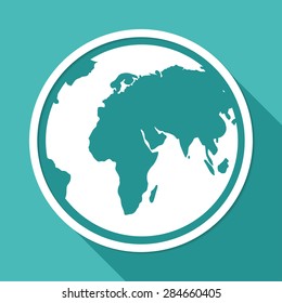 Icon Hand drawn earth on white circle with a long shadow