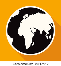 Icon Hand drawn earth on white circle with a long shadow