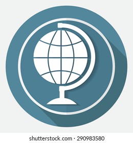 Icon Hand drawn earth on white circle with a long shadow