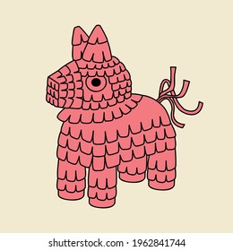 Piñata icon - hand drawn vector illustration. Flat color design.