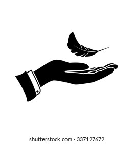 icon hand and  feather