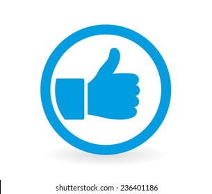 Icon of a hand giving thumbs up in blue and white - Abstract vector image easy to change color.