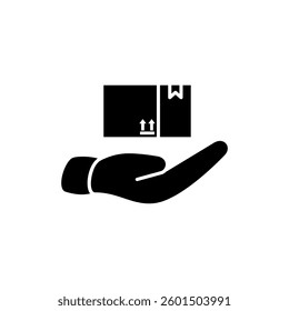 icon of hand holding box, simple flat style, illustration, logo sign symbol pictogram template, for ui or ux isolated on white for mobile app, editable