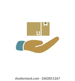 icon of hand holding box, simple flat style, illustration, logo sign symbol pictogram template, for ui or ux isolated on white for mobile app, editable