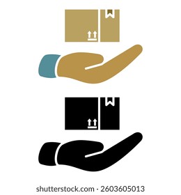 icon of hand holding box, simple flat style, illustration, logo sign symbol pictogram template, for ui or ux isolated on white for mobile app, editable