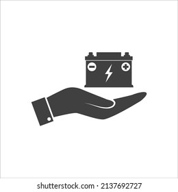 icon of a hand holding a car battery on a white background