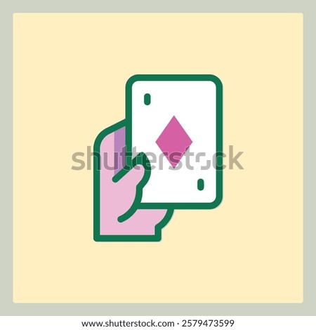 Icon of a hand holding a diamond playing card with a modern minimal design
