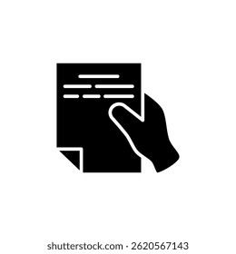 icon of hand holding document, simple flat style, illustration, logo sign symbol pictogram template, for ui or ux isolated on white for mobile app, editable