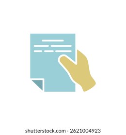 Symbol der Hand, die Dokument, einfache flache Stil, Illustration, Logo-Zeichen Symbol Piktogramm Vorlage, für ui oder ux einzeln auf weiß für mobile App, editierbar
