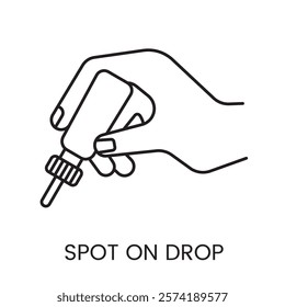 An icon of a hand holding a dropper in vector, symbolizing careful application of liquid medication, with an editable stroke.