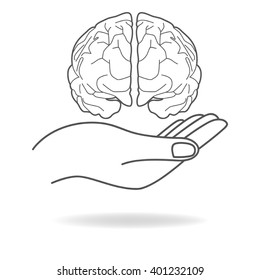 Icon of a hand holding a human brain