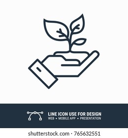 Icon Hand holding a leafy plant graphic design single icon vector illustration