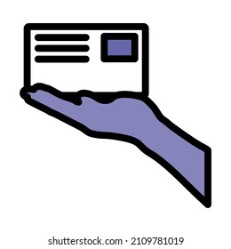 Icon Of Hand Holding Letter. Editable Bold Outline With Color Fill Design. Vector Illustration.