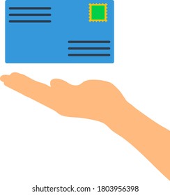 Icon Of Hand Holding Letter. Flat Color Design. Vector Illustration.