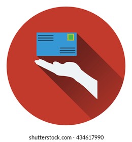 Icon of Hand holding letter. Flat design. Vector illustration.
