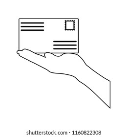 Icon of Hand holding letter. Thin line design. Vector illustration.