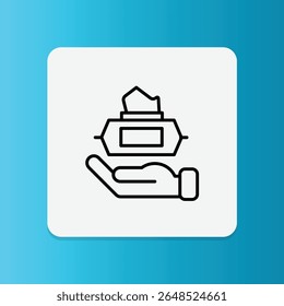 Icon of a hand holding a pack of wet wipes. Symbolizes easy and hygienic usage.