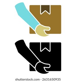 icon of hand holding parcel in flat style. Home delivery, fast and convenient service concept logo for websites, mobile apps and other design needs. Vector illustation