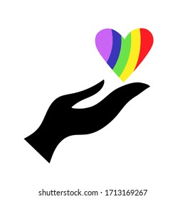 icon, hand holding rainbow colored heart, isolated elents on white background, vector 10