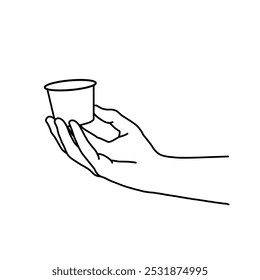 ícone de uma mão segurando uma xícara pequena. arte da linha da mão e xícara pequena. elemento de design de xícara pequena. ilustração vetorial.