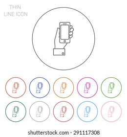 Icon of manâ??s hand holding smartphone