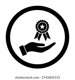 Icon of a hand holding a star rosette award