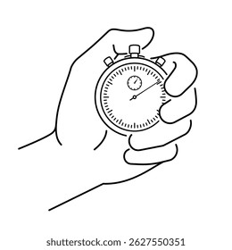 Icon of Hand Holding Stopwatch. Deadline, Punctuality, Time Management, Productivity and Optimization Concept in Outline Style