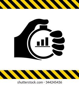 Icon of manÃ¢??s hand holding stopwatch with graph inside