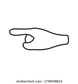 Icono de la línea de la mano en un estilo plano, aislado en un fondo blanco. el dedo apunta hacia delante. el gesto de especificar una dirección, un puntero. para diseño de sitios web y aplicaciones, signos de navegación