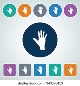 Icon of Hand in Multi Color Circle & Square Shape. Eps-10.