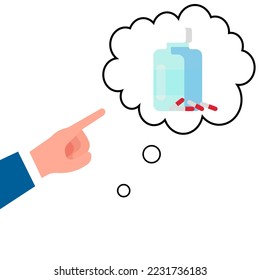 icon of a hand pointing to a thought about pills