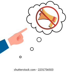 icon of a hand pointing to a thought about silence