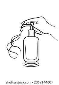 Icon of a hand pressing a dispenser for soap, lotion, cream on white background. Vector illustration EPS 10.