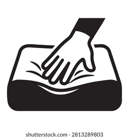 Icon of a hand pressing down on soft foam or memory mattress with pressing mattress furniture pressure silhouette isolated