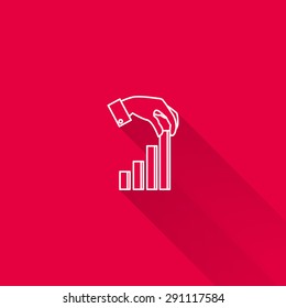 Icon of manâ??s hand putting last element of bar chart