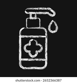 Icon hand sanitizer. Medical elements. Icon in chalk style.