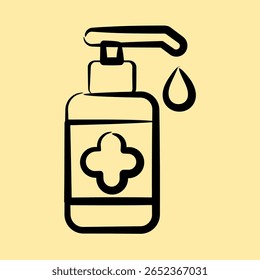 Icon hand sanitizer. Medical elements. Icon in hand drawn style.