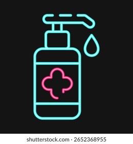 Icon hand sanitizer. Medical elements. Icon in neon style.