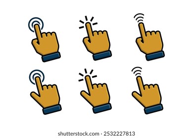 icon hand set. hand cursor. click vector icon. hand click. pointer. outline design style. indicating signs and symbols. vector template design