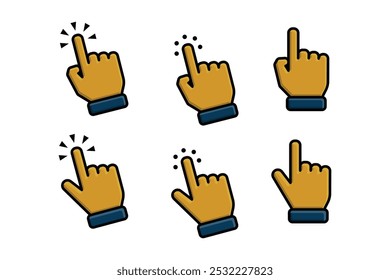 icon hand set. hand cursor. click vector icon. hand click. pointer. outline design style. indicating signs and symbols. vector template design