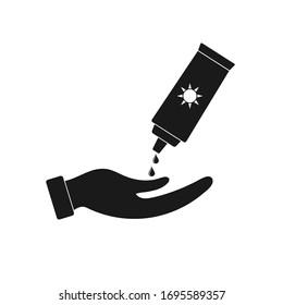 Icon with a hand and sunscreen. Vector stock illustration. Simple design isolated on white background