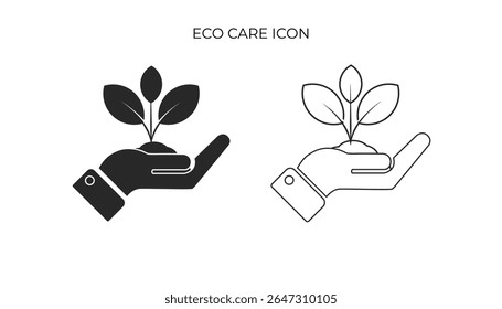 Icon of a hand supporting a plant, meaning new life and eco-friendly.