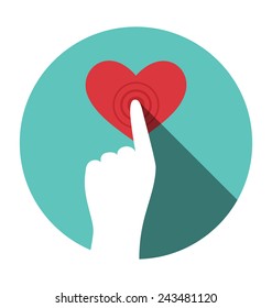Icon with hand touching heart isolated on white background
