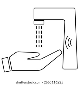 Icon of hand under automatic faucet illustrating touchless hygiene and water conservation.