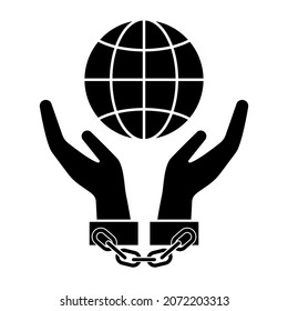 Icono de manos esposadas sosteniendo el globo. Ilustración vectorial