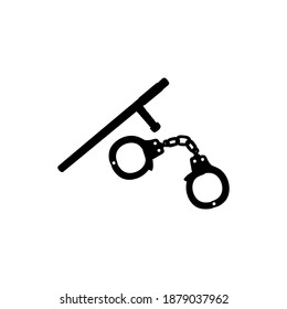 icon of Handcuffs with Black Rubber Security Stick or Sleeping Stick on a white background