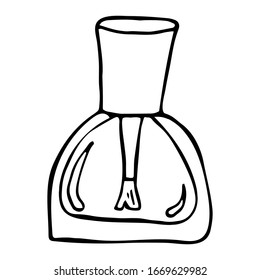 Icon hand-drawn bottle nail polish. Sketch of nail polish on a white background. Template for logo, Nail Studio, nail polish, cosmetics store.
